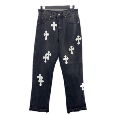 Chrome Heart Cross Stitched Jeans Leather